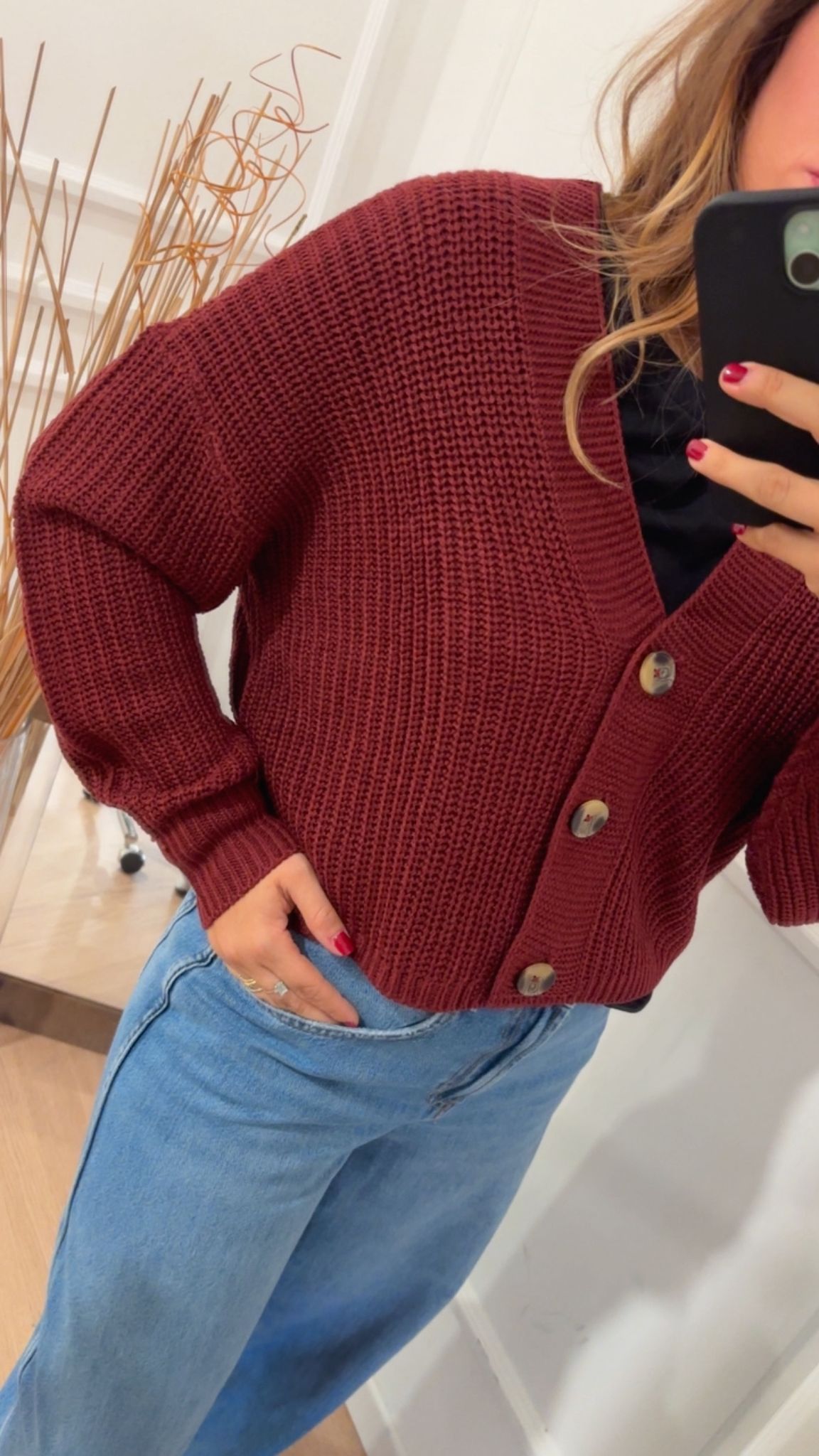 Pull bottoni carol Only 15211521 bordeaux