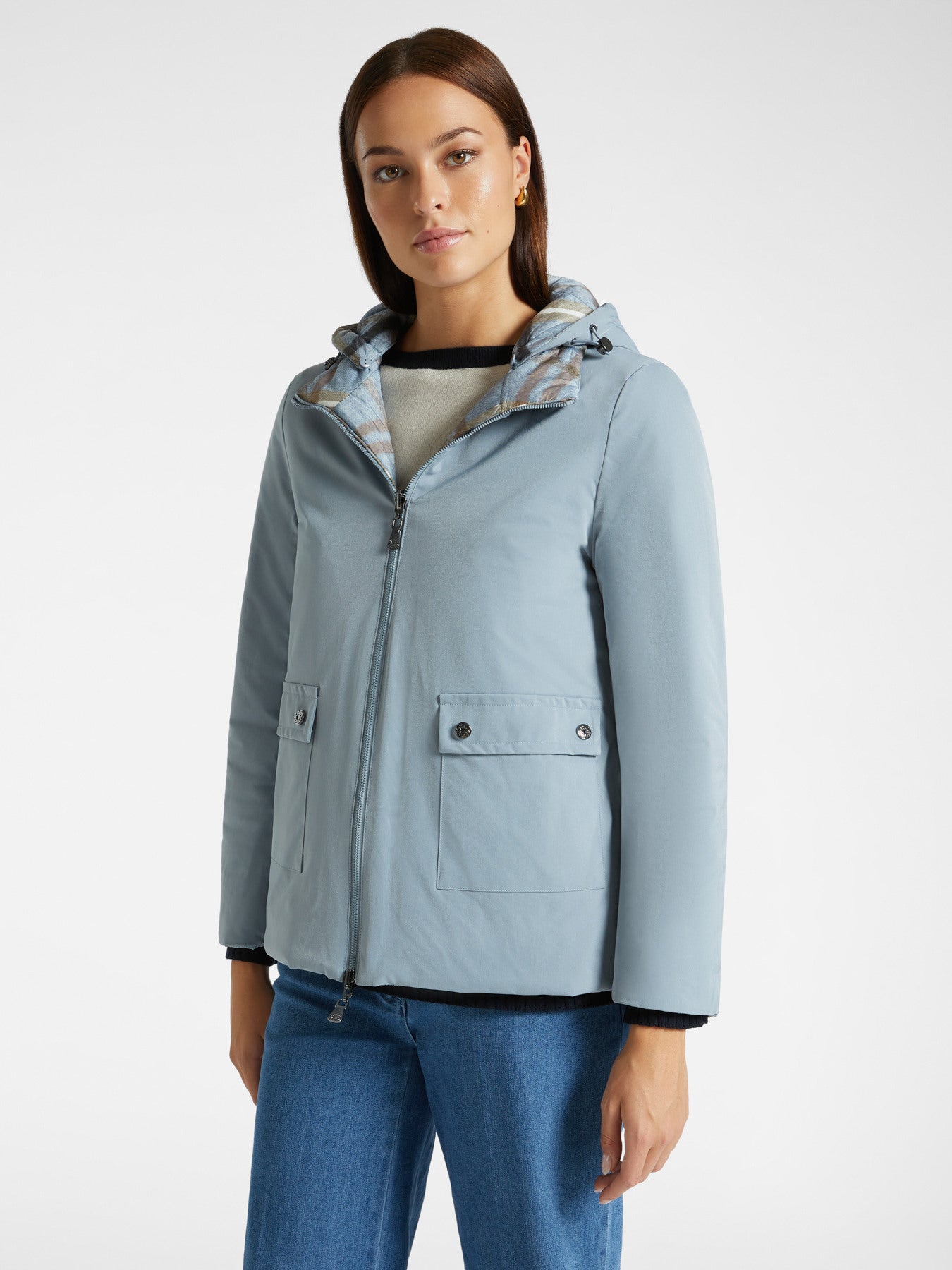 Piumino stampato reversibile F172P0 Elena Mirò azzurro