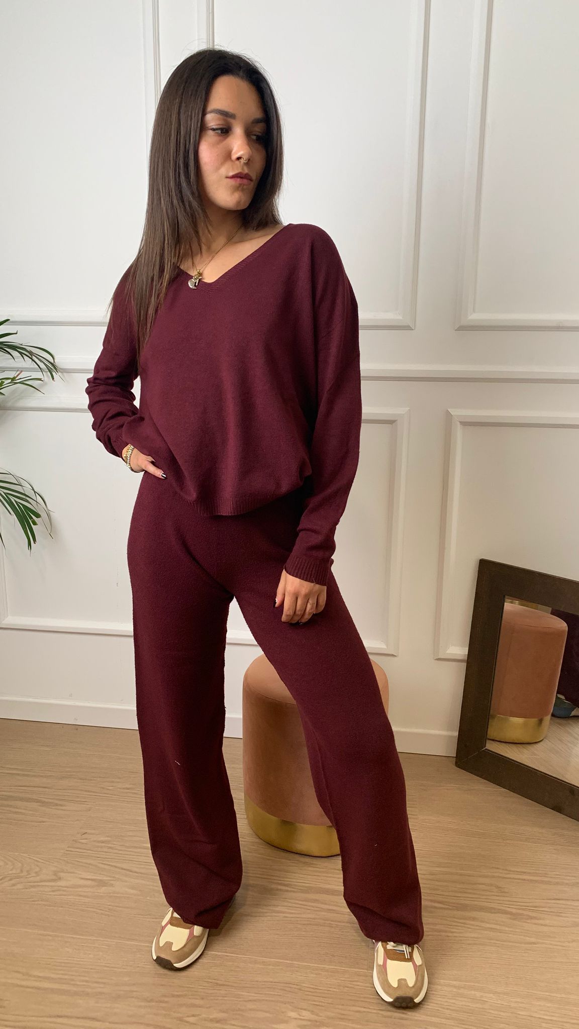 Pantalone in maglia Vicolo 77059F chianti