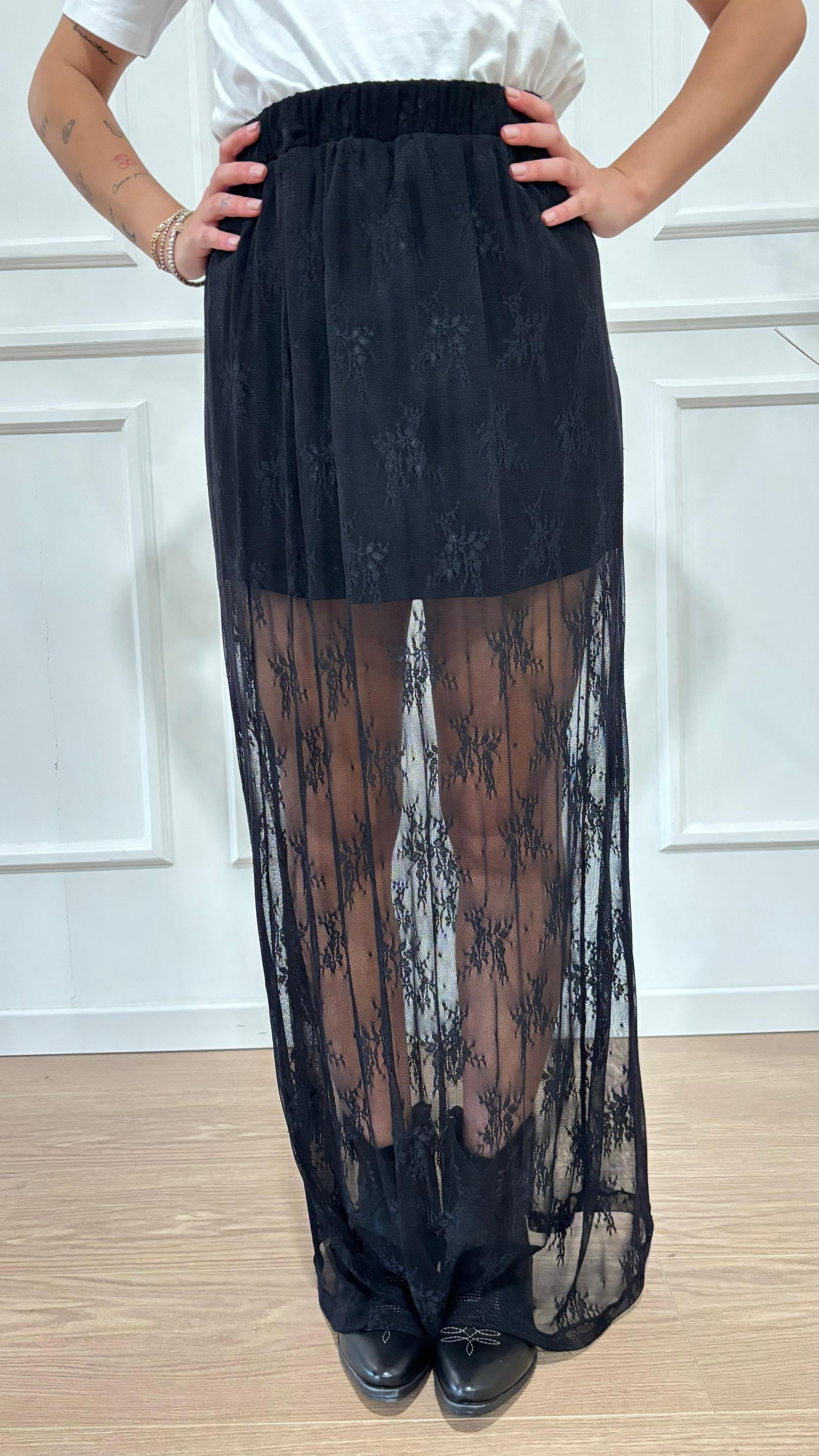 Gonna in pizzo trasparente Dixie G262Y047 nero