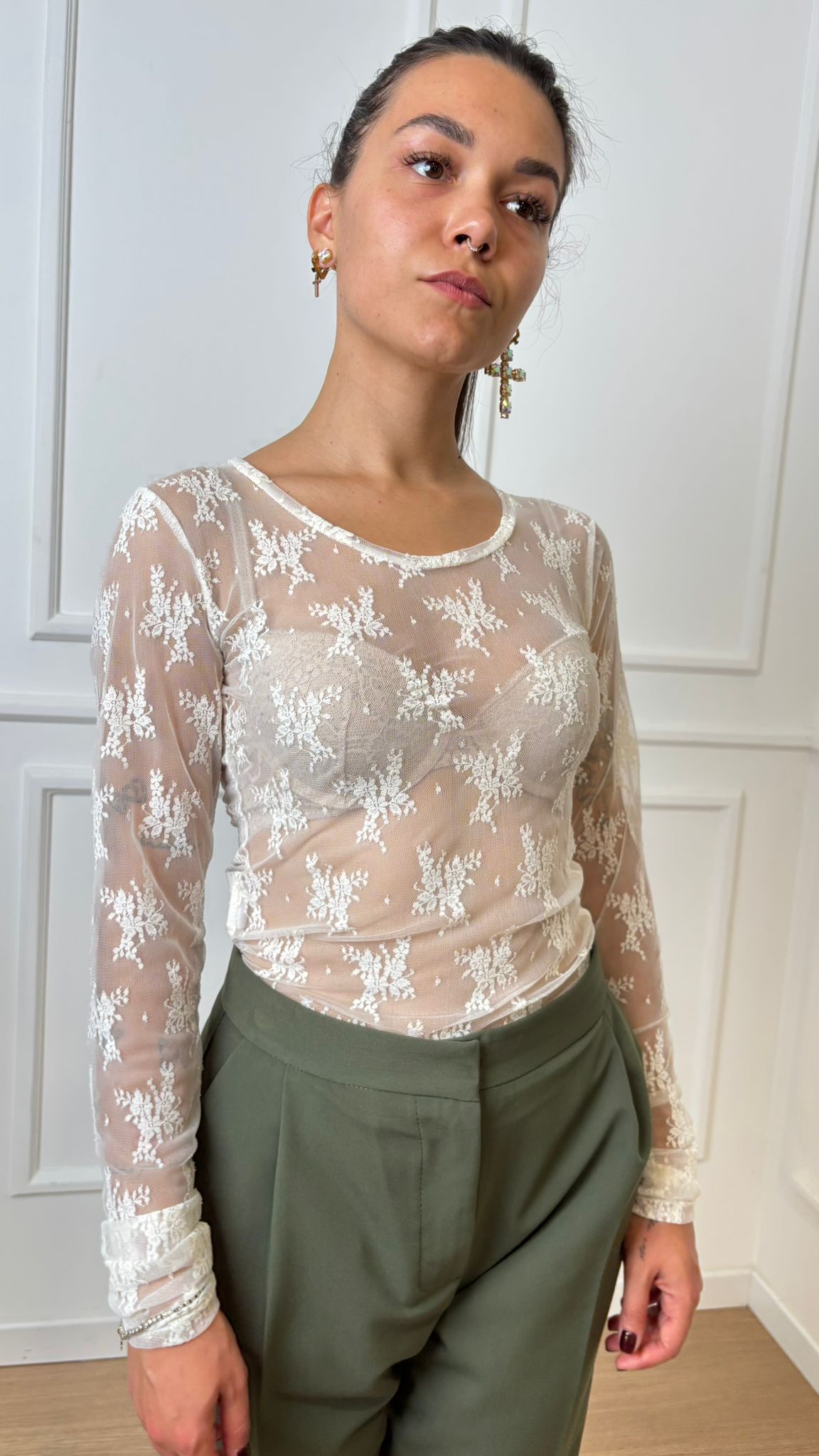 Maglia in pizzo trasparente Imperial TW91KMX Avorio