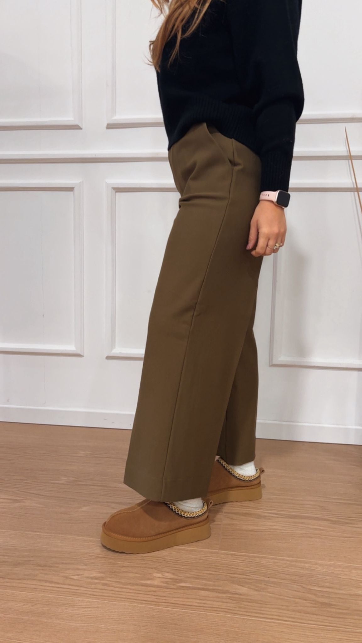 Pantalone Cropped Wide Ragno DB24P4 B09 Dark Olive