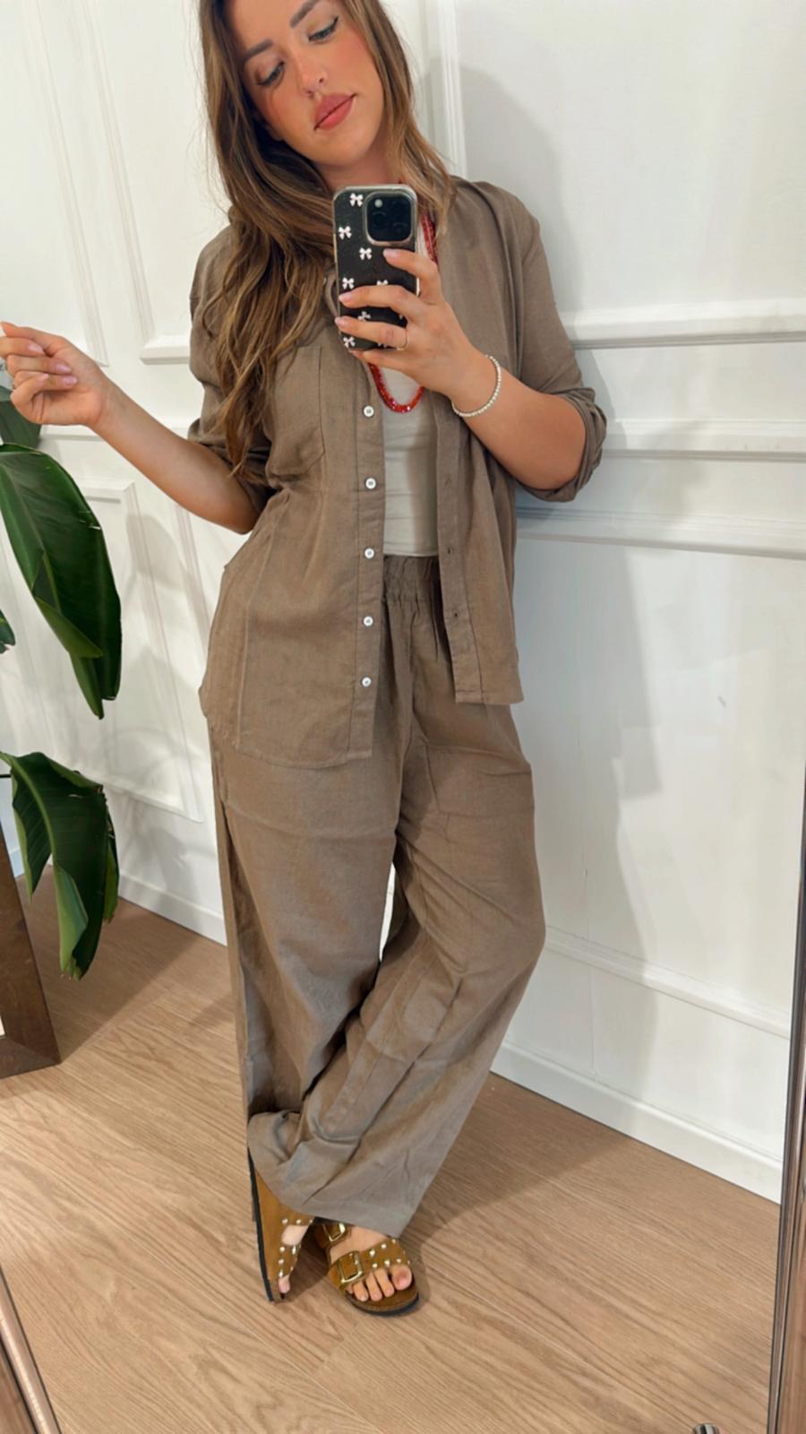 Pantalone in lino Tokyo Only 6023 fango