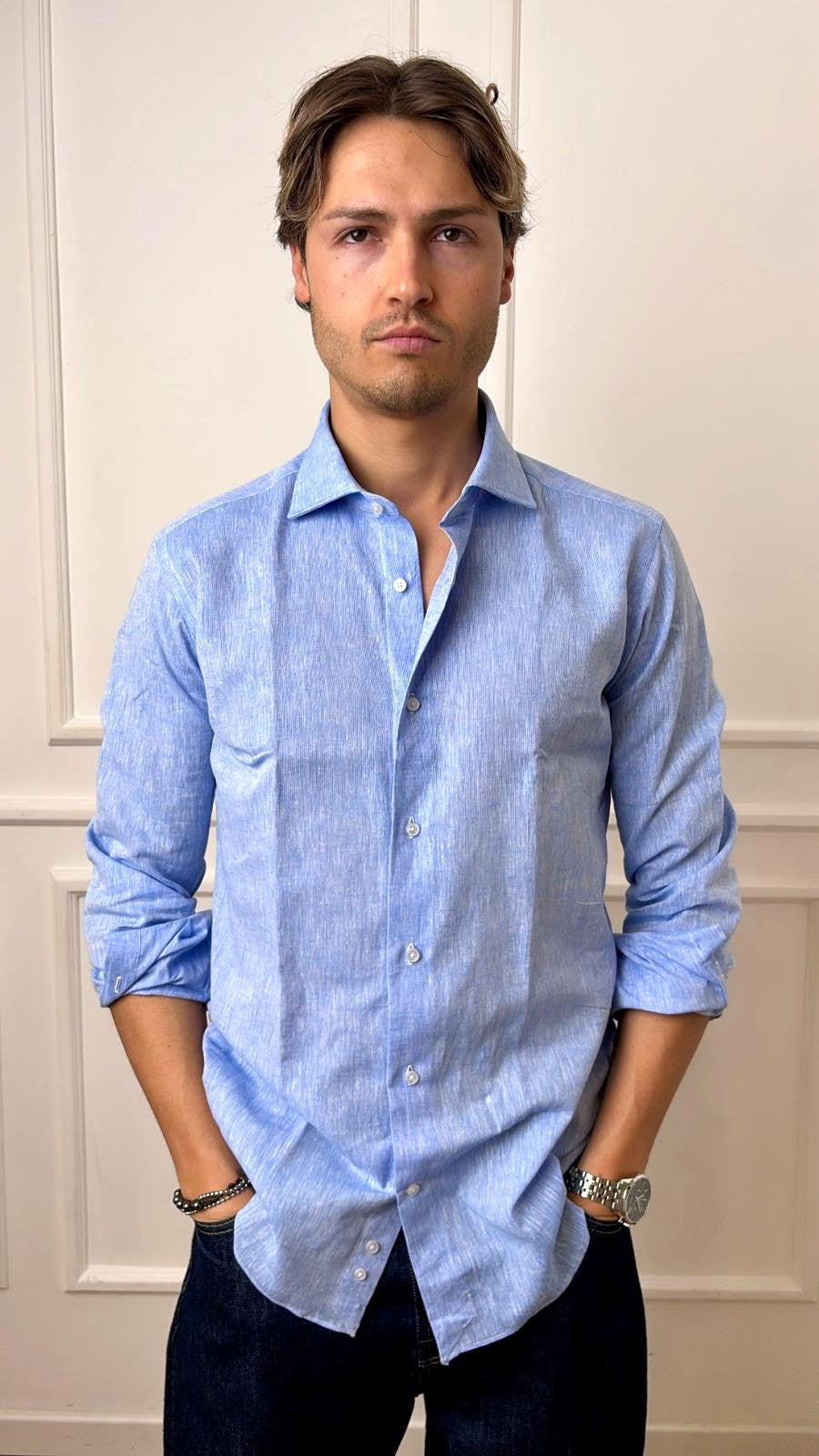 Camicia regular fit puro lino E26 120 Roma Bottega Artigiana