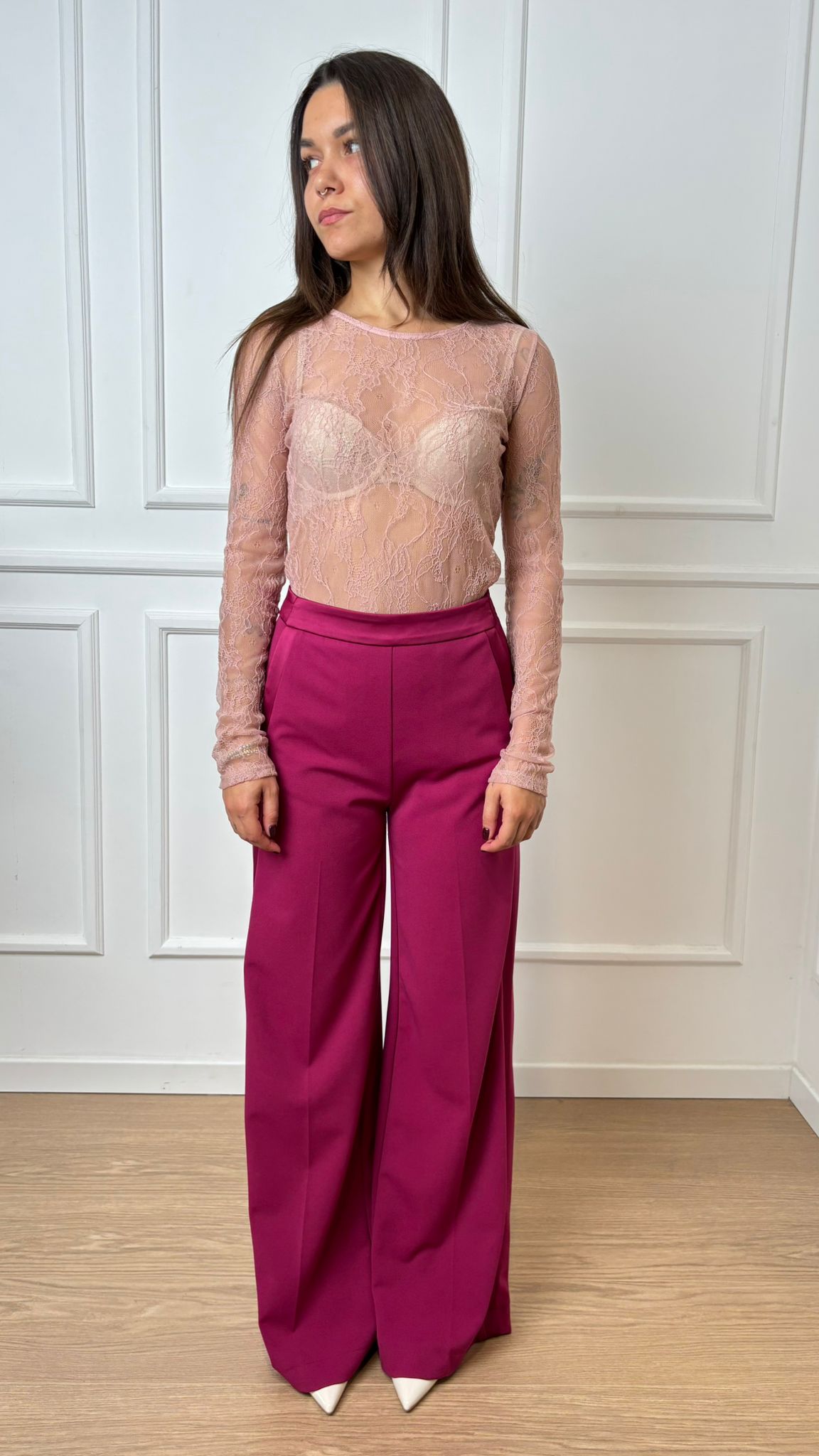 Maglia in pizzo trasparente  Vicolo TD0929 rosa