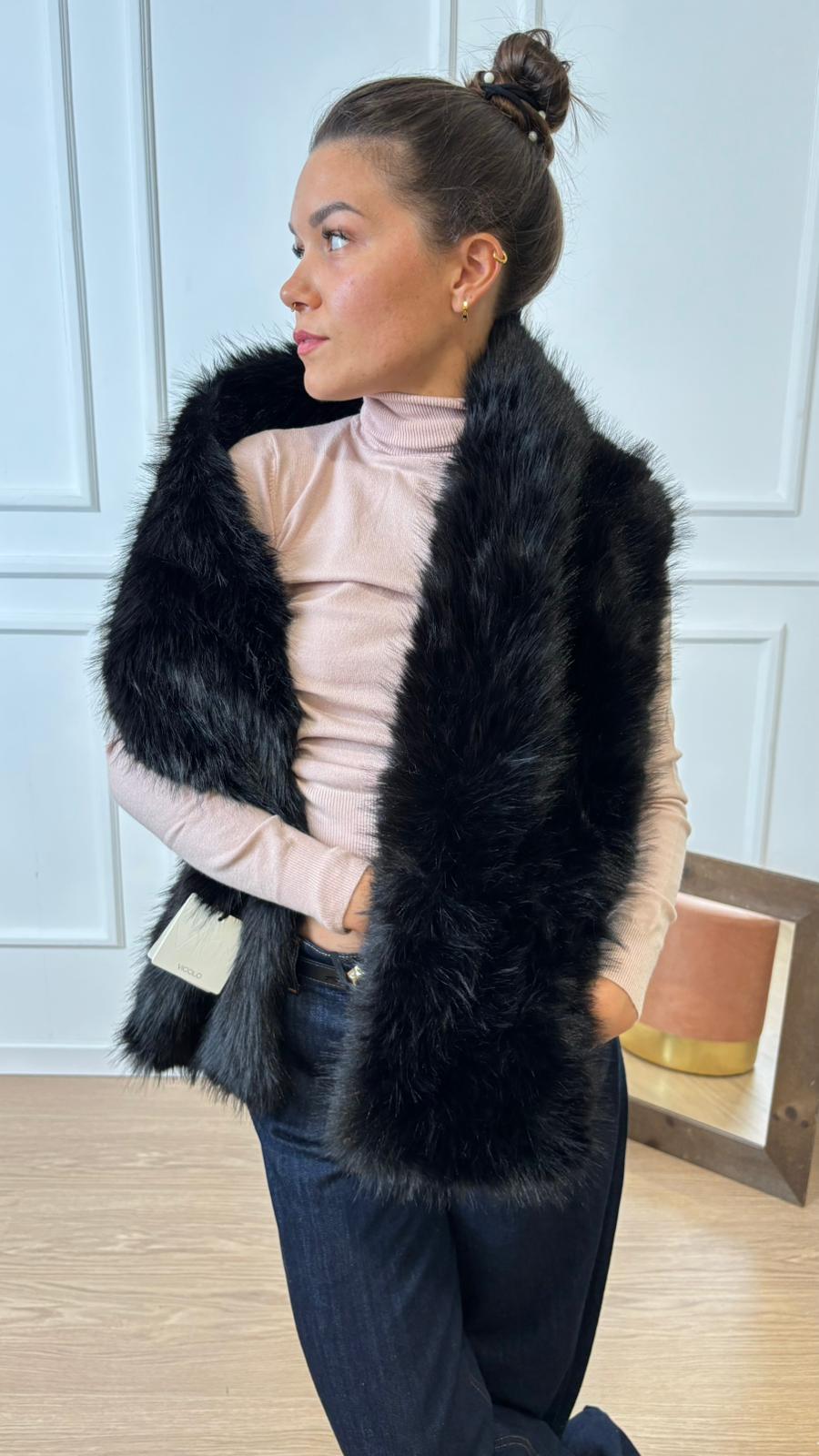 Sciarpone pelliccia lunga AF0002 Vicolo nera