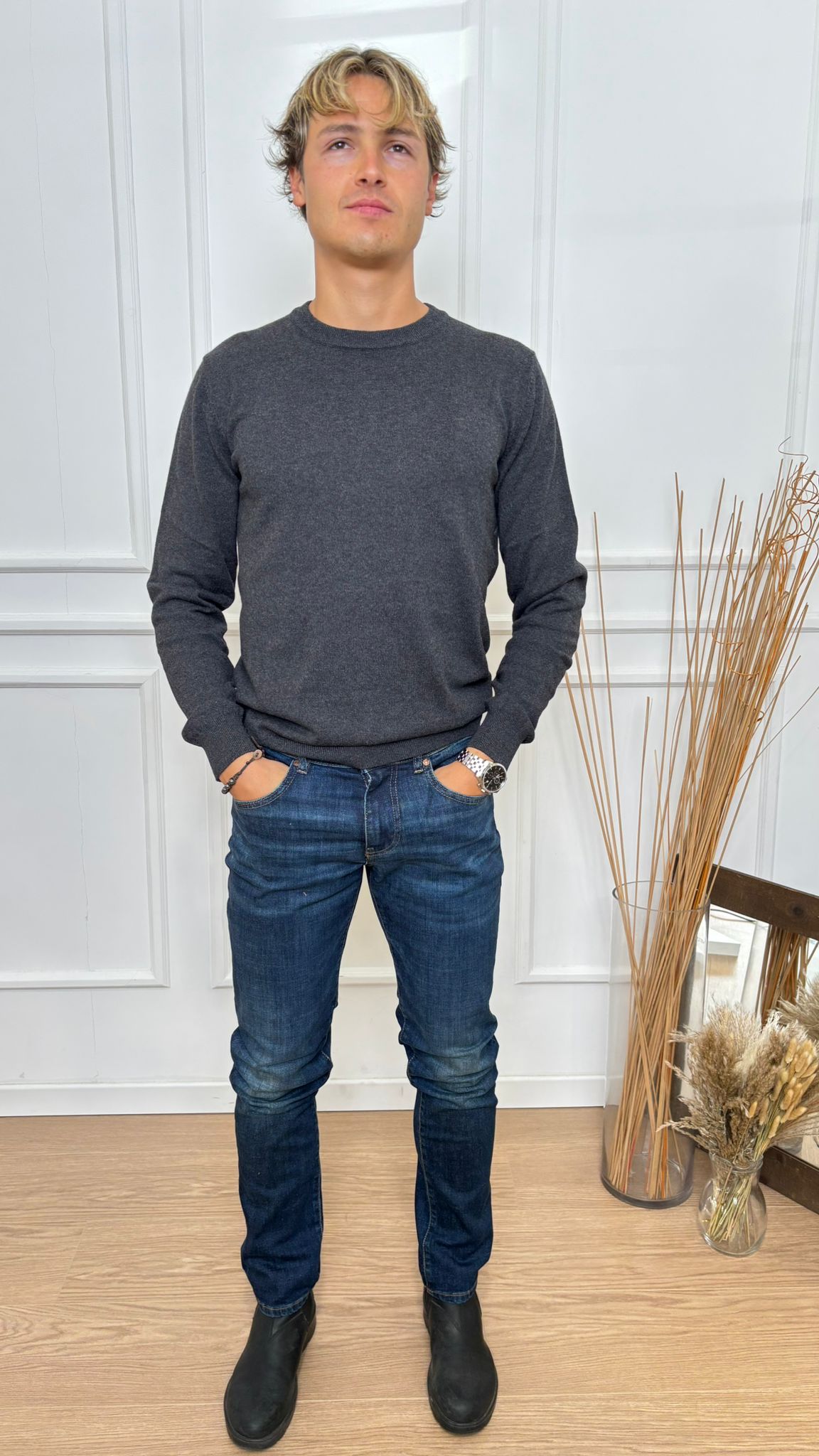 Maglione slim fit Arlo Gas 2937 fumo