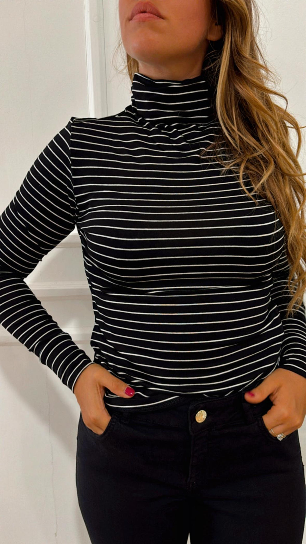 Lupetto elasticizzato Maia 010 Emme Marella righe nero