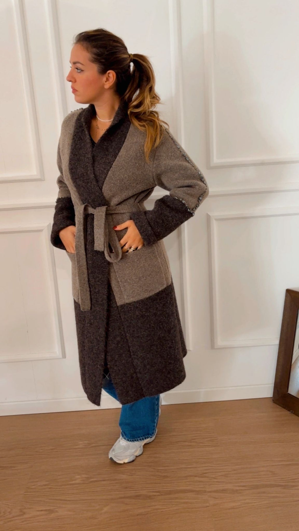 Cappotto in maglia strass Vicolo 55002F moro