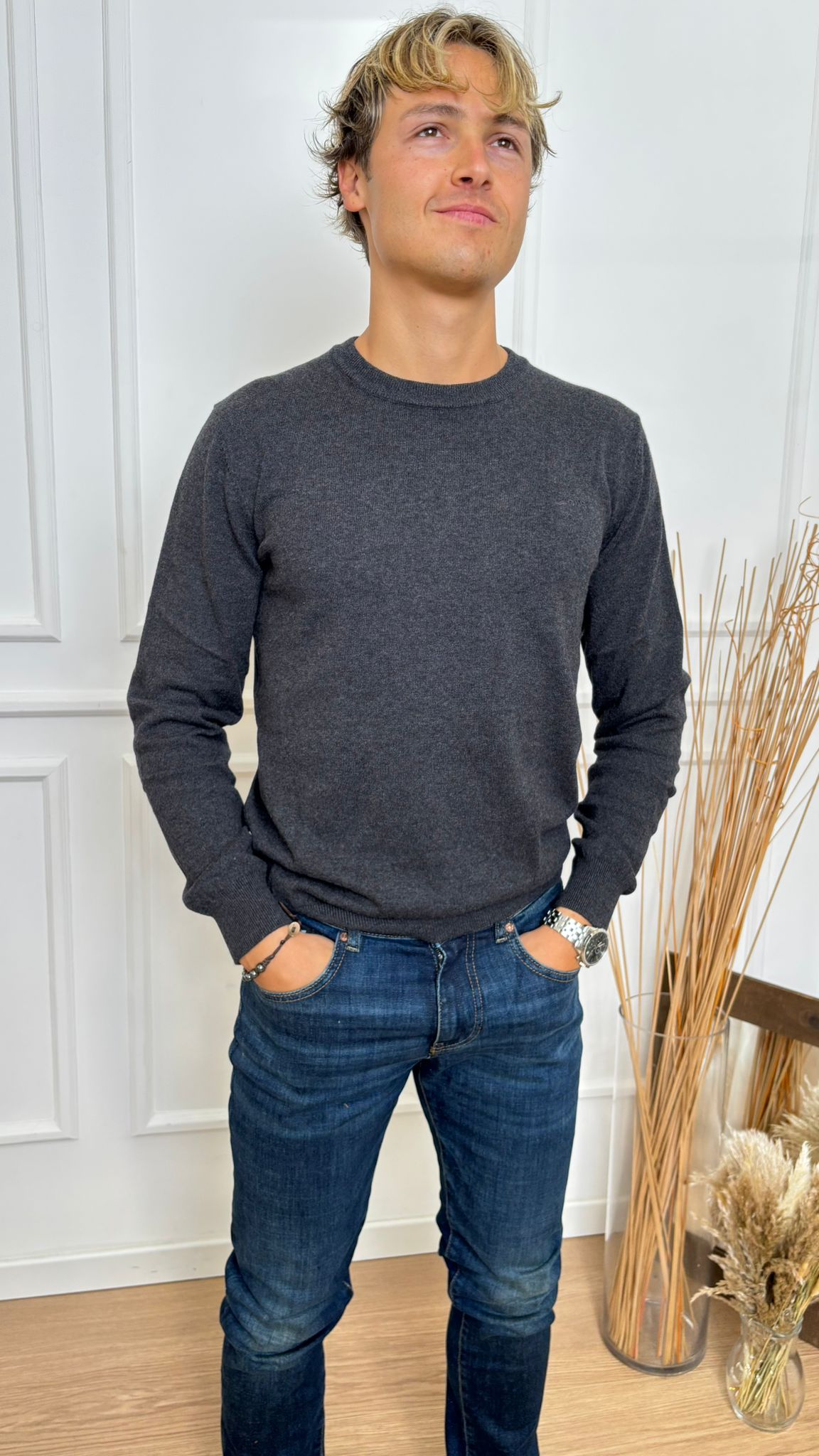 Maglione slim fit Arlo Gas 2937 fumo