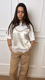 T-Shirt raso e pizzo Tensione In TI3357PE