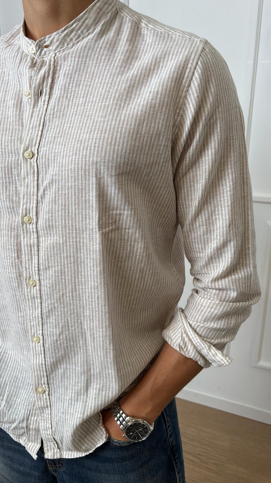 Camicia alla coreana in lino a righe Imperial C82993
