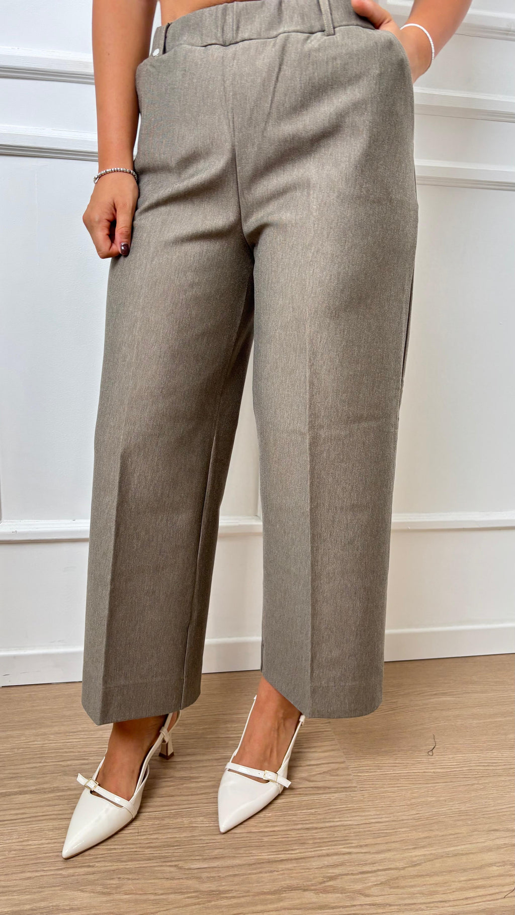 Pantalone Cropped Wide Ragno DB24P4 178 oliva chiaro Melange