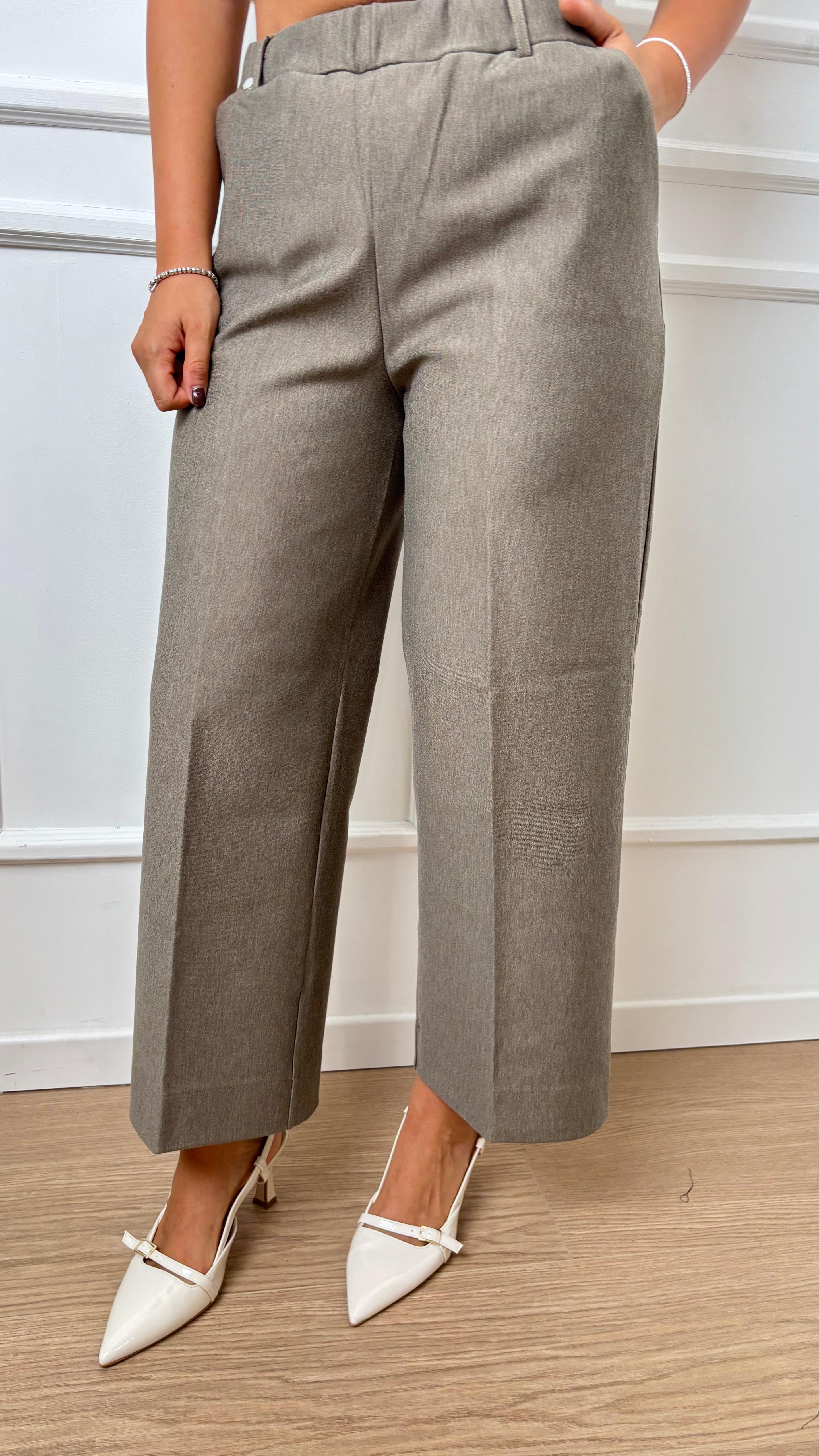 Pantalone Cropped Wide Ragno DB24P4 178 oliva chiaro Melange