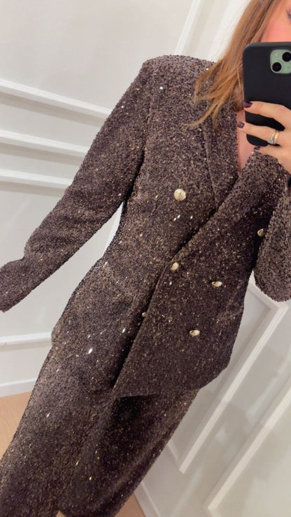 Blazer doppiopetto pailettes Tensione In 35640 moro