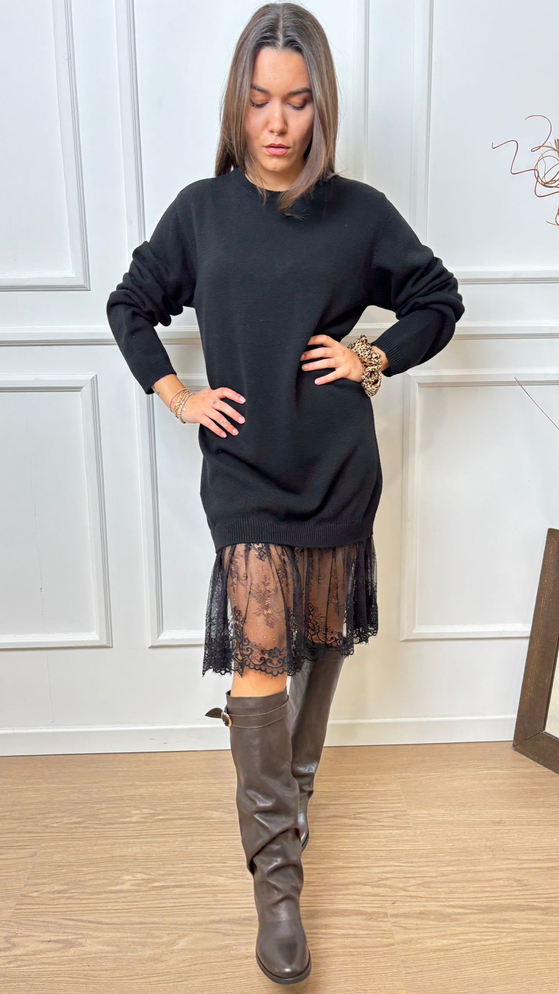 Abito in maglia con pizzo Vicolo 77159F