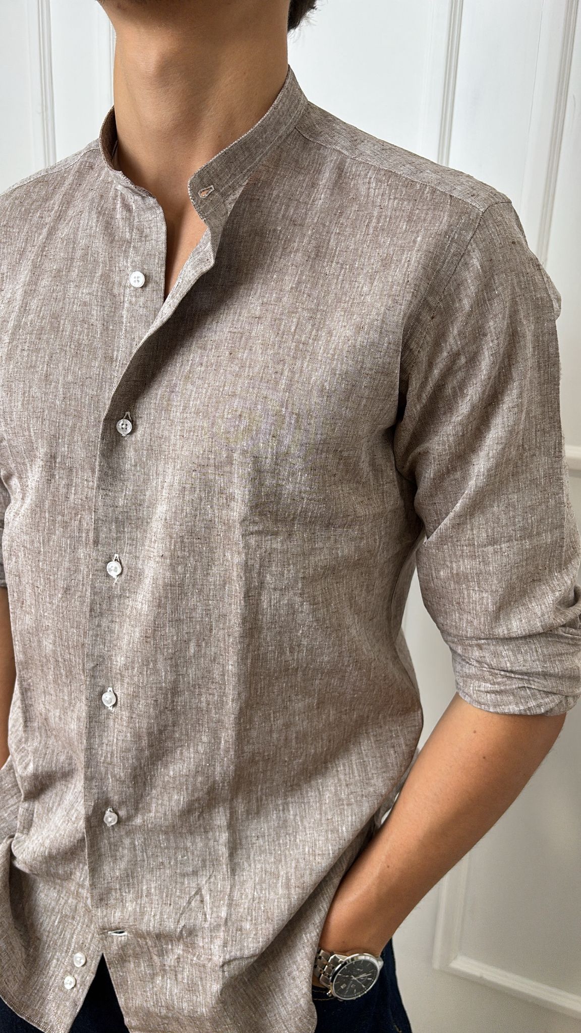 Camicia regular fit puro lino Guru E26 120 Roma Bottega Artigiana