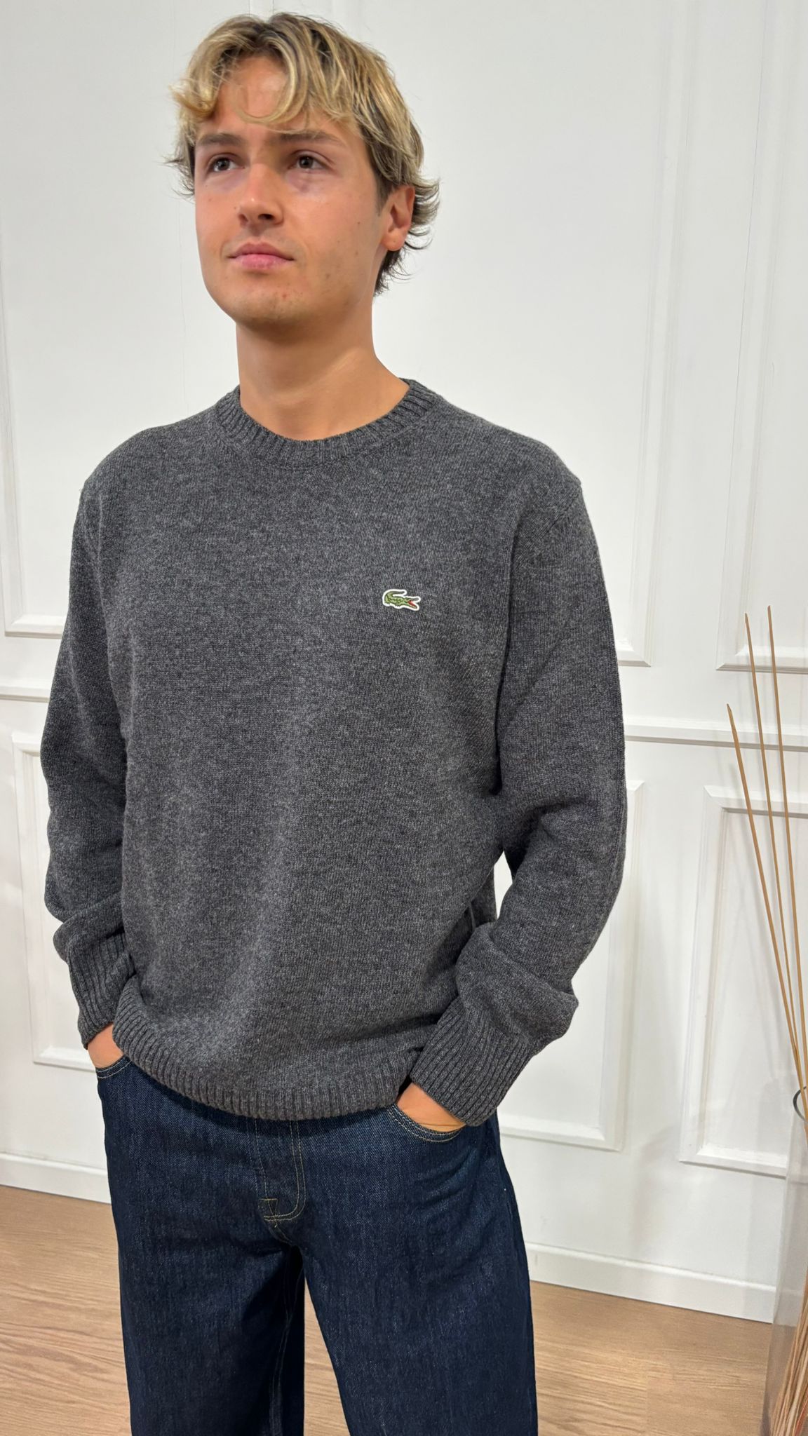 Maglia giro in lana cardata Lacoste AH2916 050