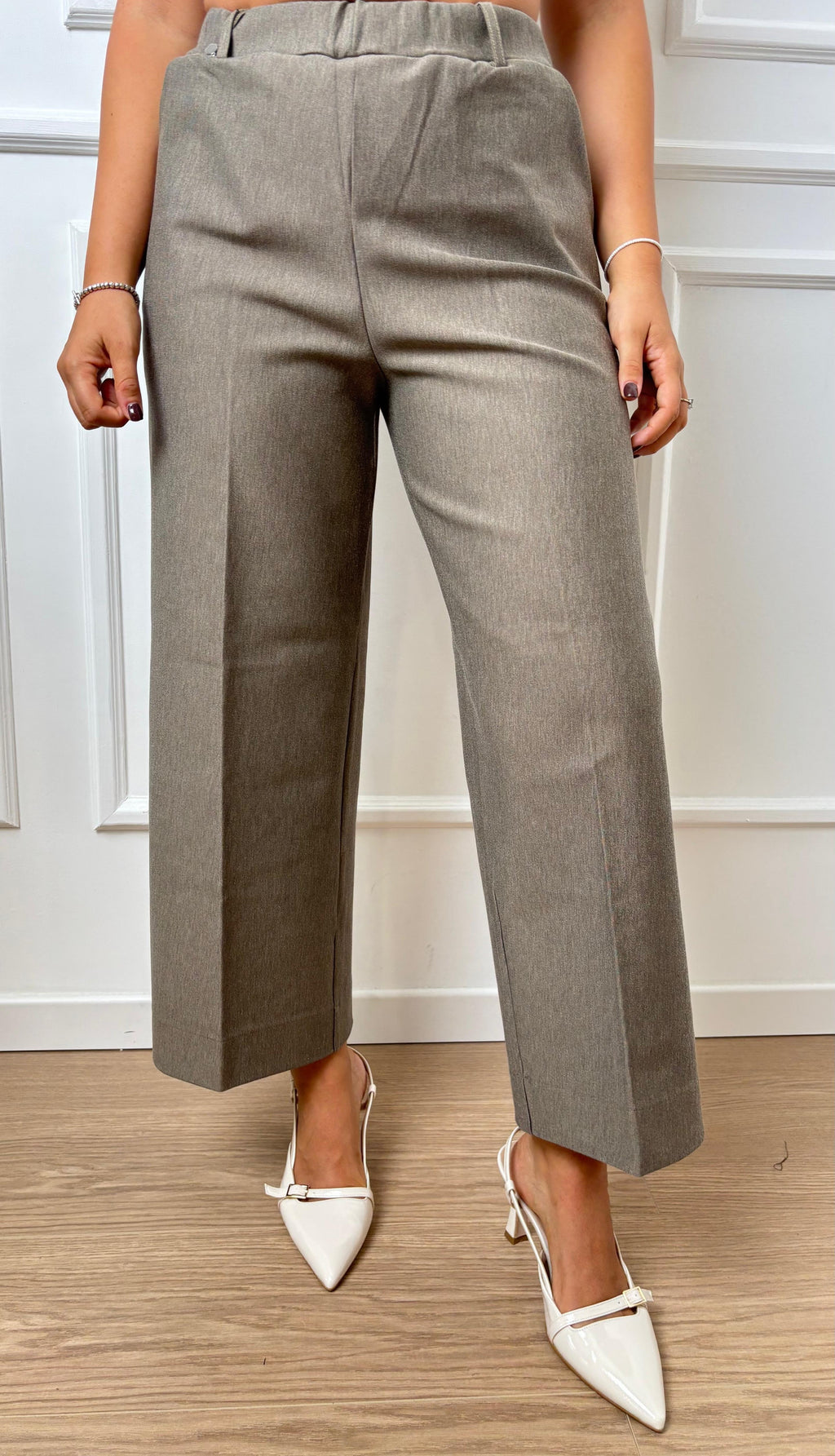 Pantalone Cropped Wide Ragno DB24P4 178 oliva chiaro Melange