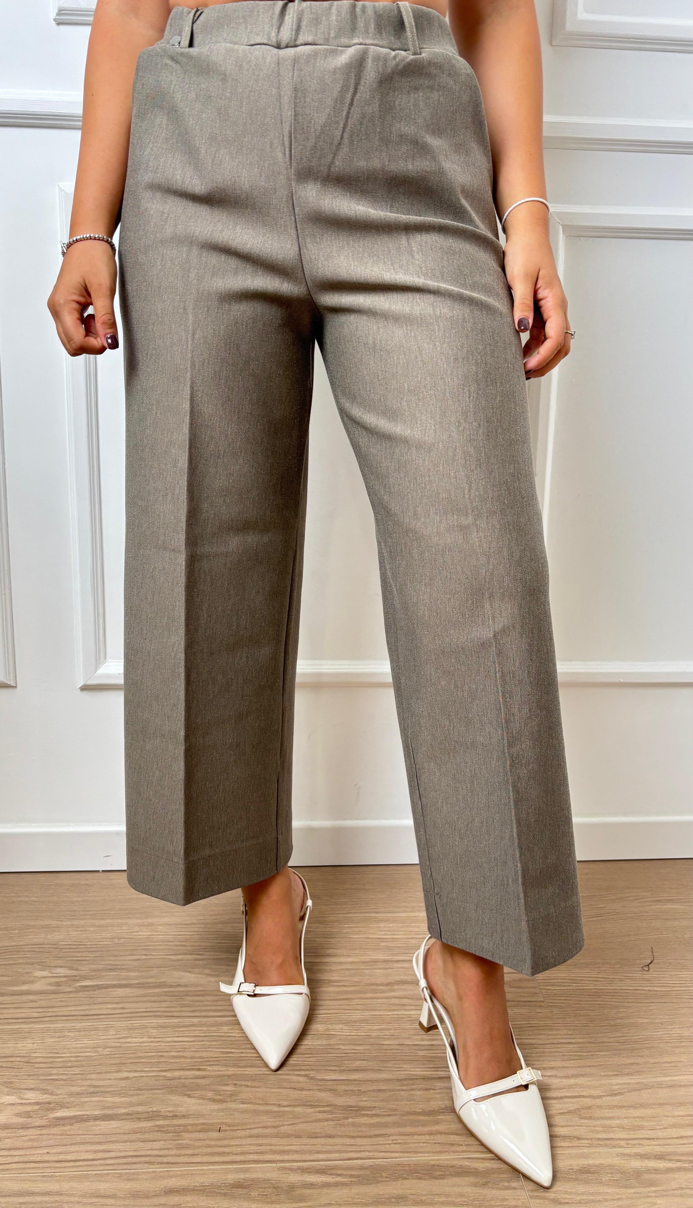Pantalone Cropped Wide Ragno DB24P4 178 oliva chiaro Melange