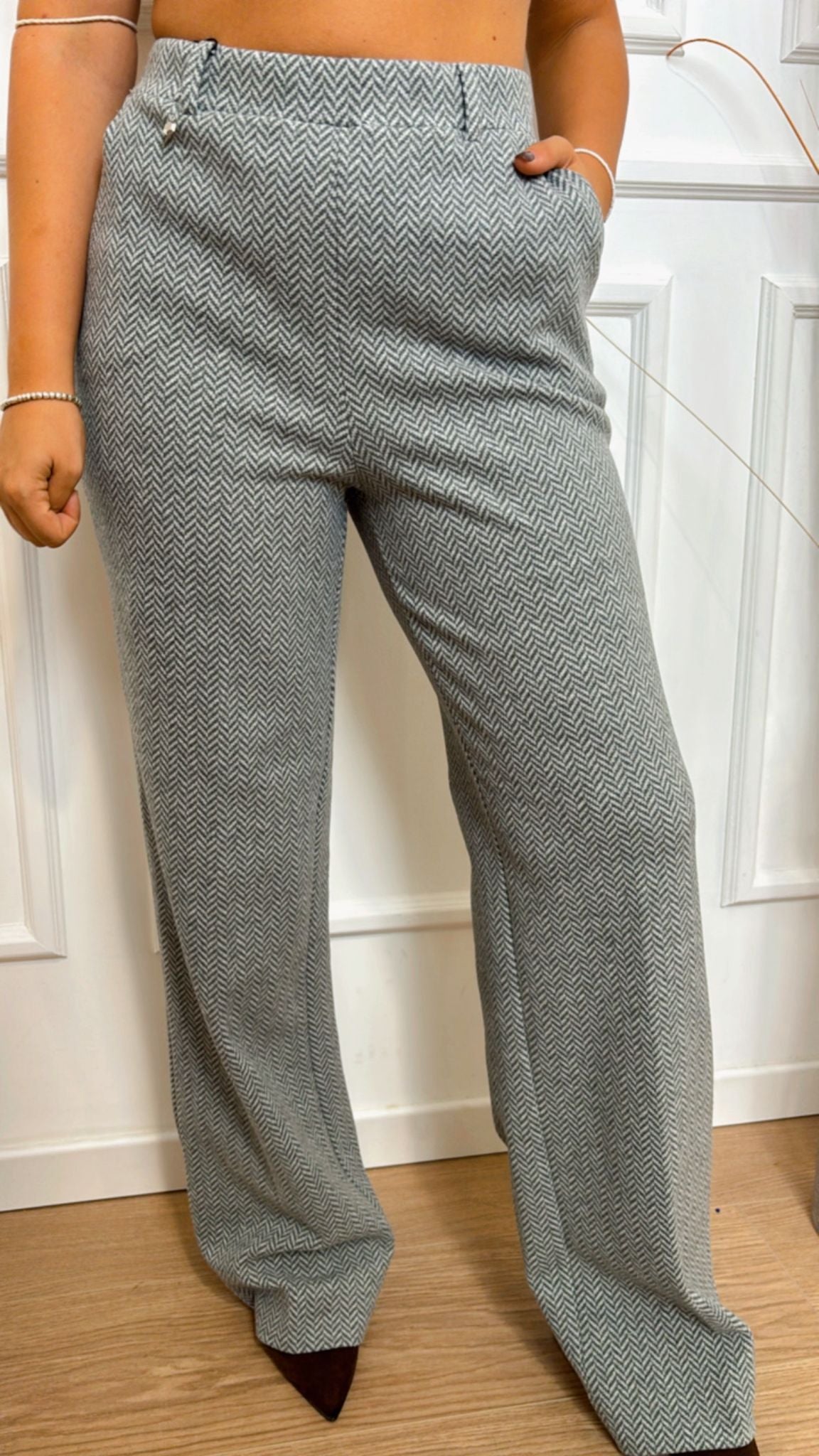 Pantalone wide leg Ragno DR38PE 135 Grigio Melange spinato