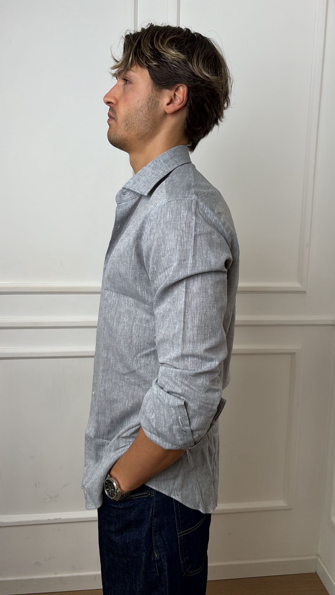 Camicia regular fit puro lino E26 120 Roma Bottega Artigiana