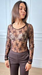 Maglia in pizzo trasparente Imperial TW91KMX Cioccolato