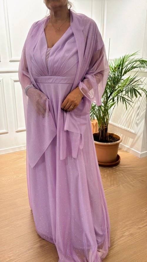 Abito lurex con stola Solo Gioie YS4370 TU3038 lilla