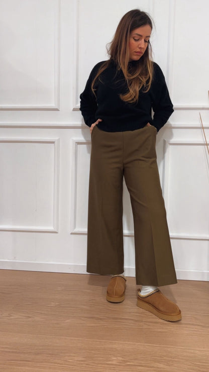 Pantalone Cropped Wide Ragno DB24P4 B09 Dark Olive