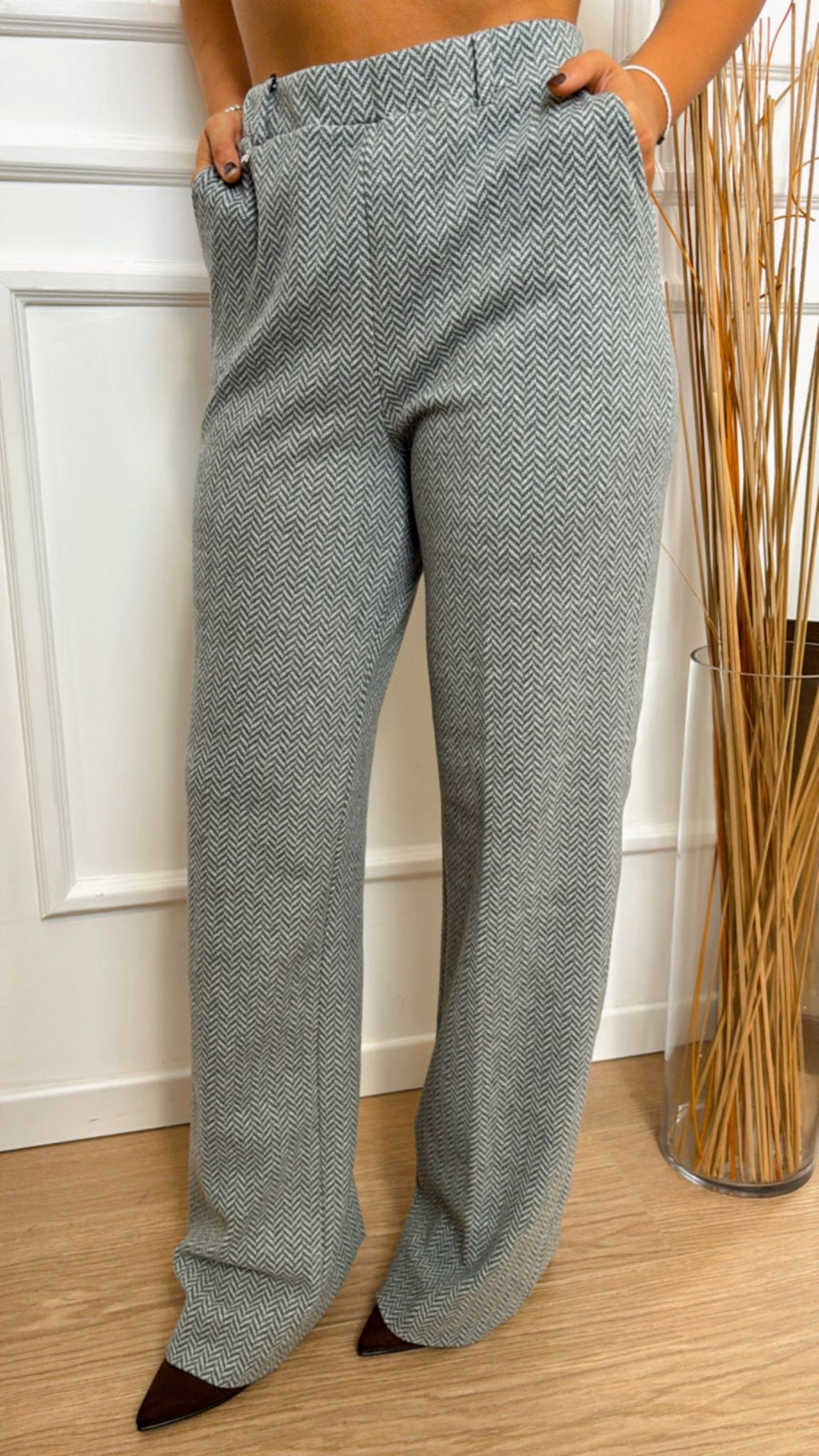 Pantalone wide leg Ragno DR38PE 135 Grigio Melange spinato