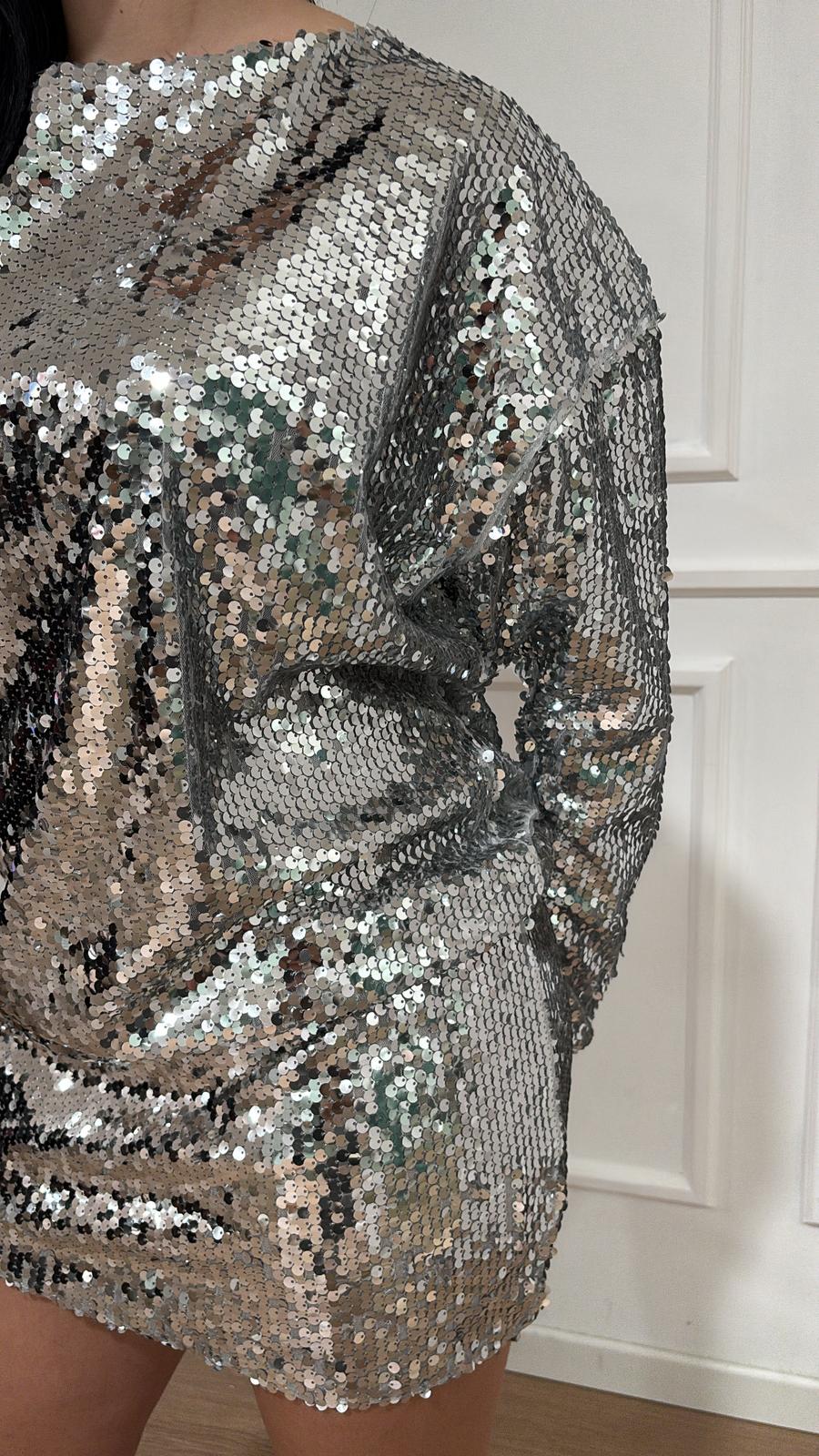 Abito paillettes argento Vicolo TR1085