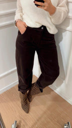 Pantalone barrel in velluto Tensione In PA5140 Fondente