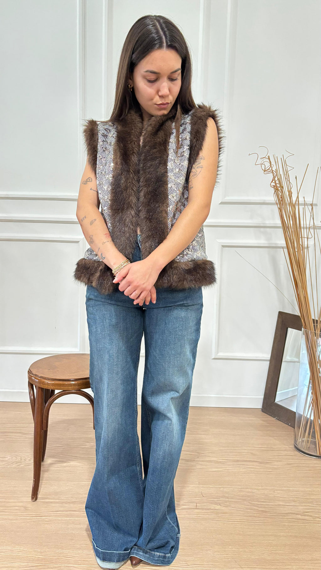 Gilet ricamato con bordi in pelliccia Dixie LAHAKCG