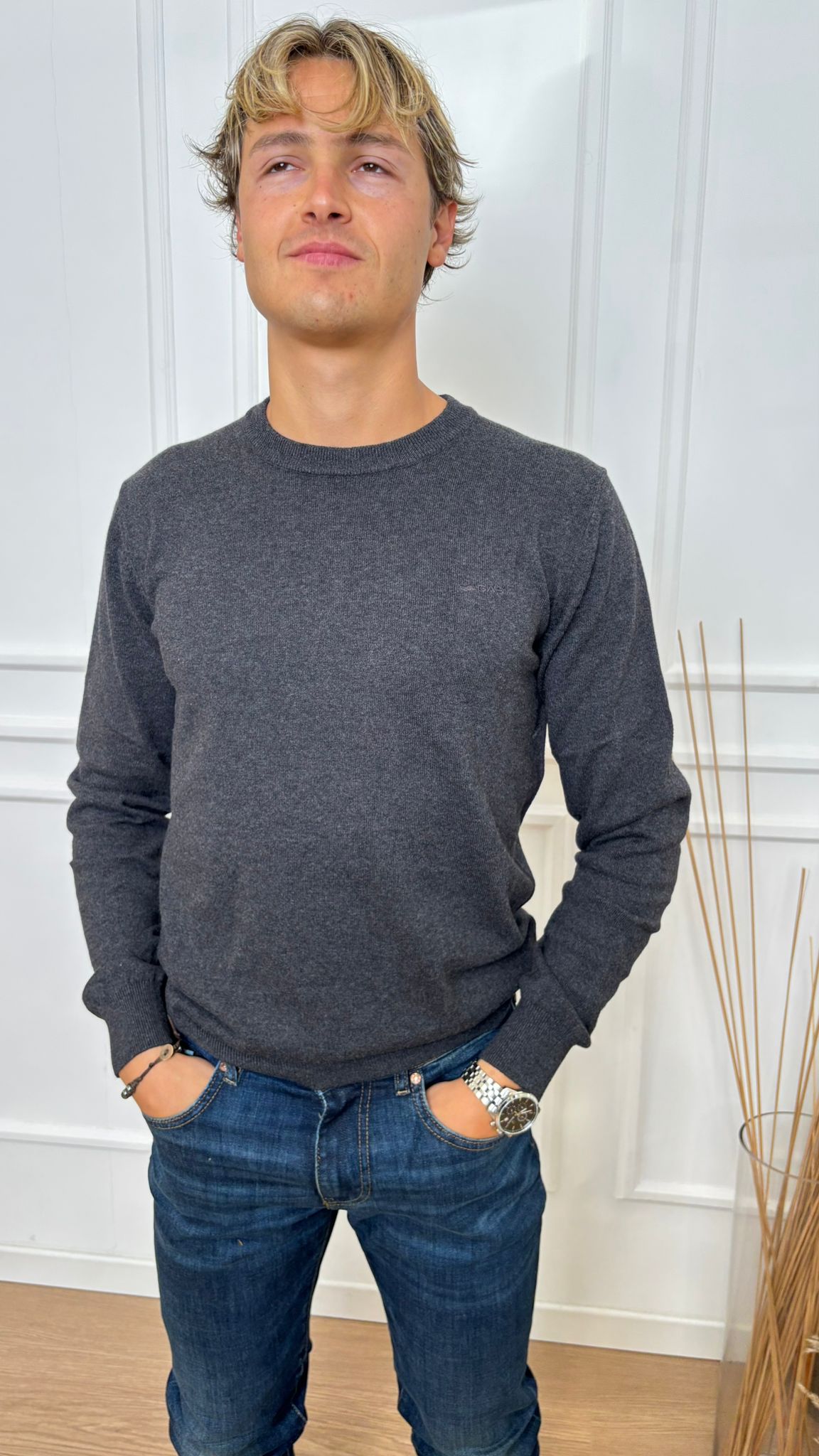 Maglione slim fit Arlo Gas 2937 fumo