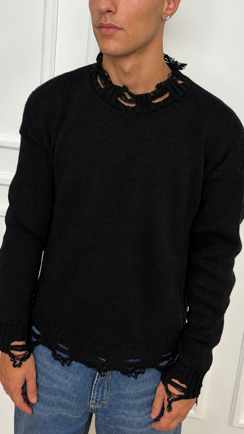 Maglione girocollo con dettagli sfilacciati IMPERIAL