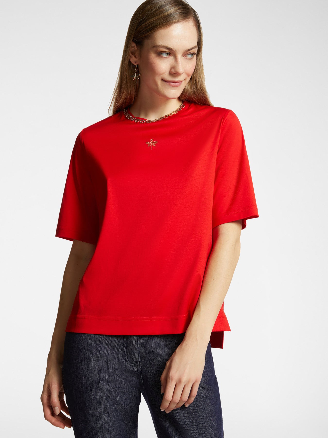 T-shirt con dettaglio strass G216 Elena Mirò rosso