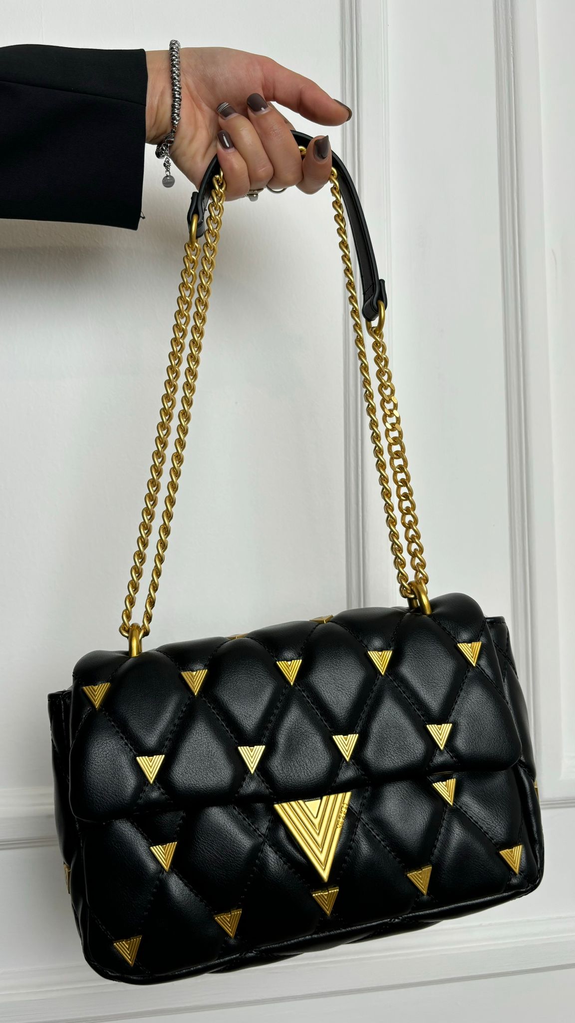 Prisma Vicolo Black Studded Quilted Bag