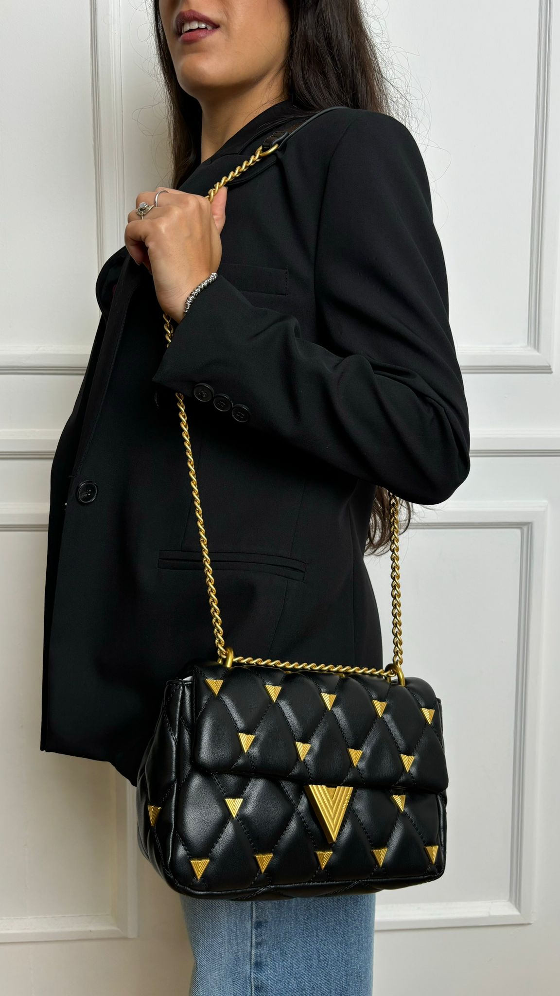 Prisma Vicolo Black Studded Quilted Bag