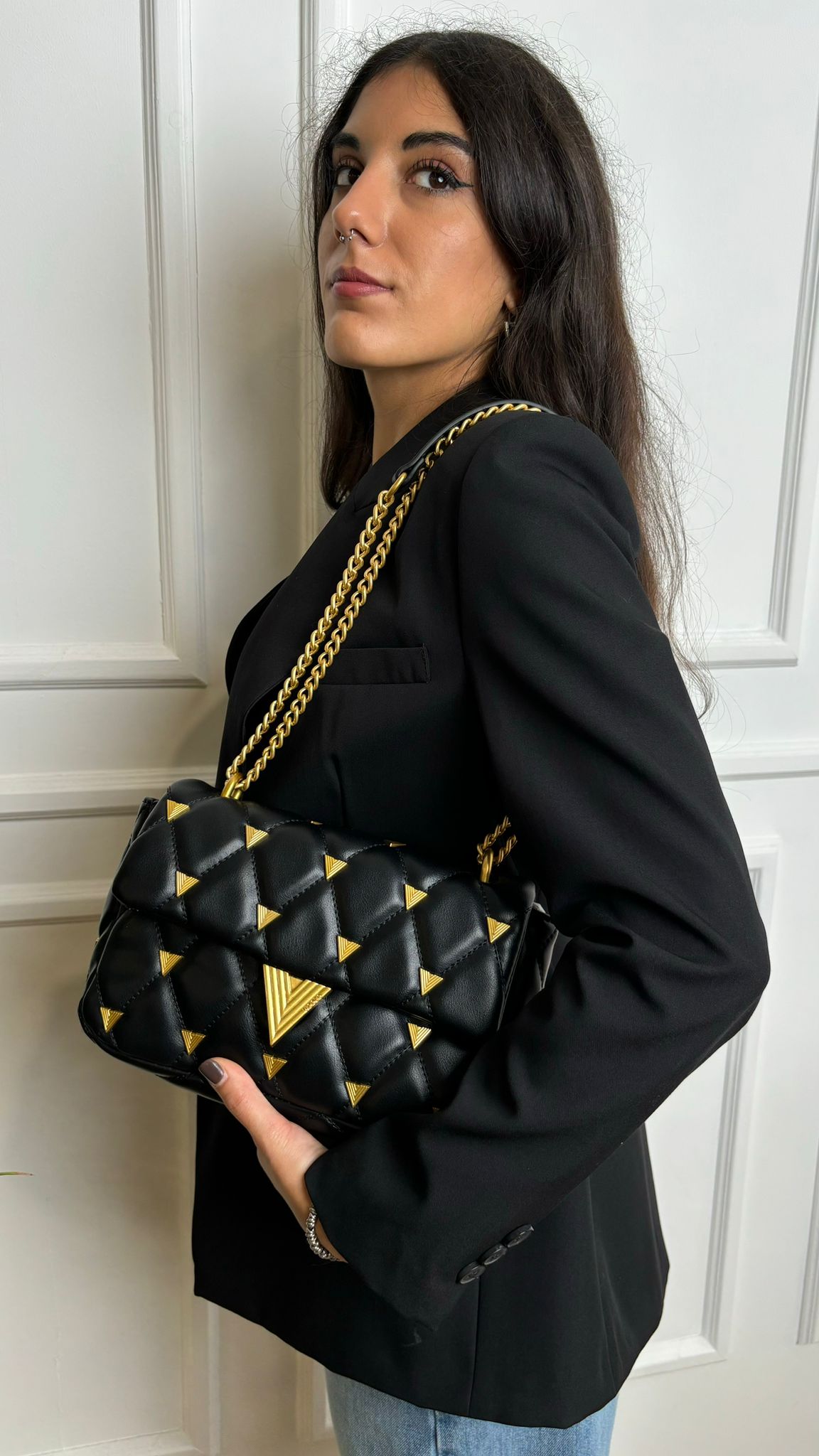 Prisma Vicolo Black Studded Quilted Bag