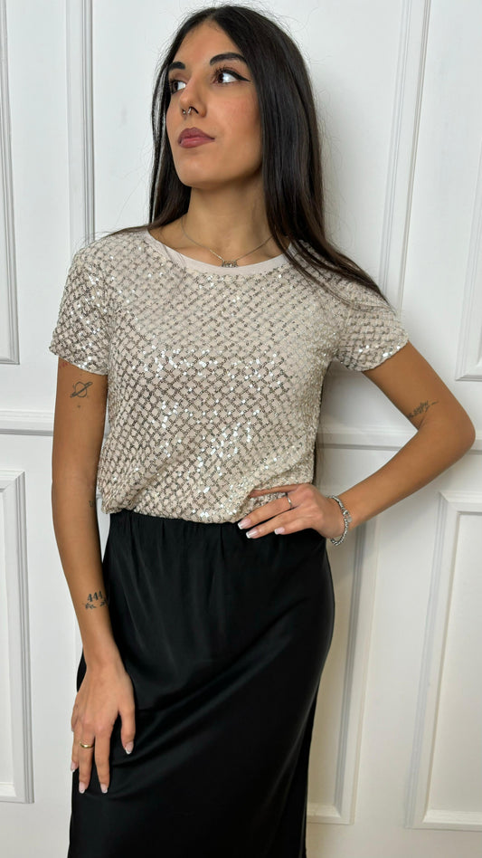 T-Shirt paillettes Le Streghe A24DE437N0142 latte