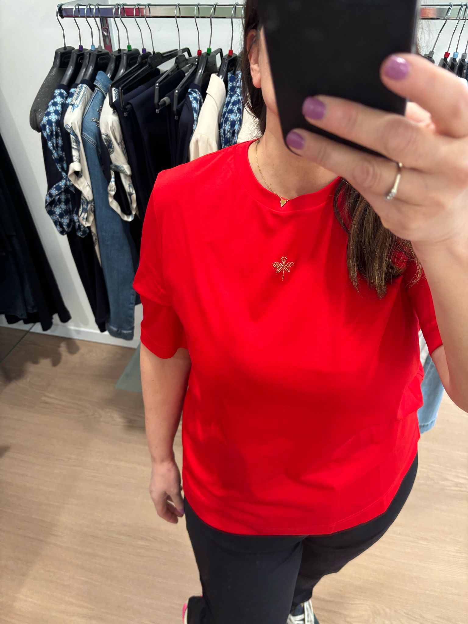 T-shirt con dettaglio strass G216 Elena Mirò rosso
