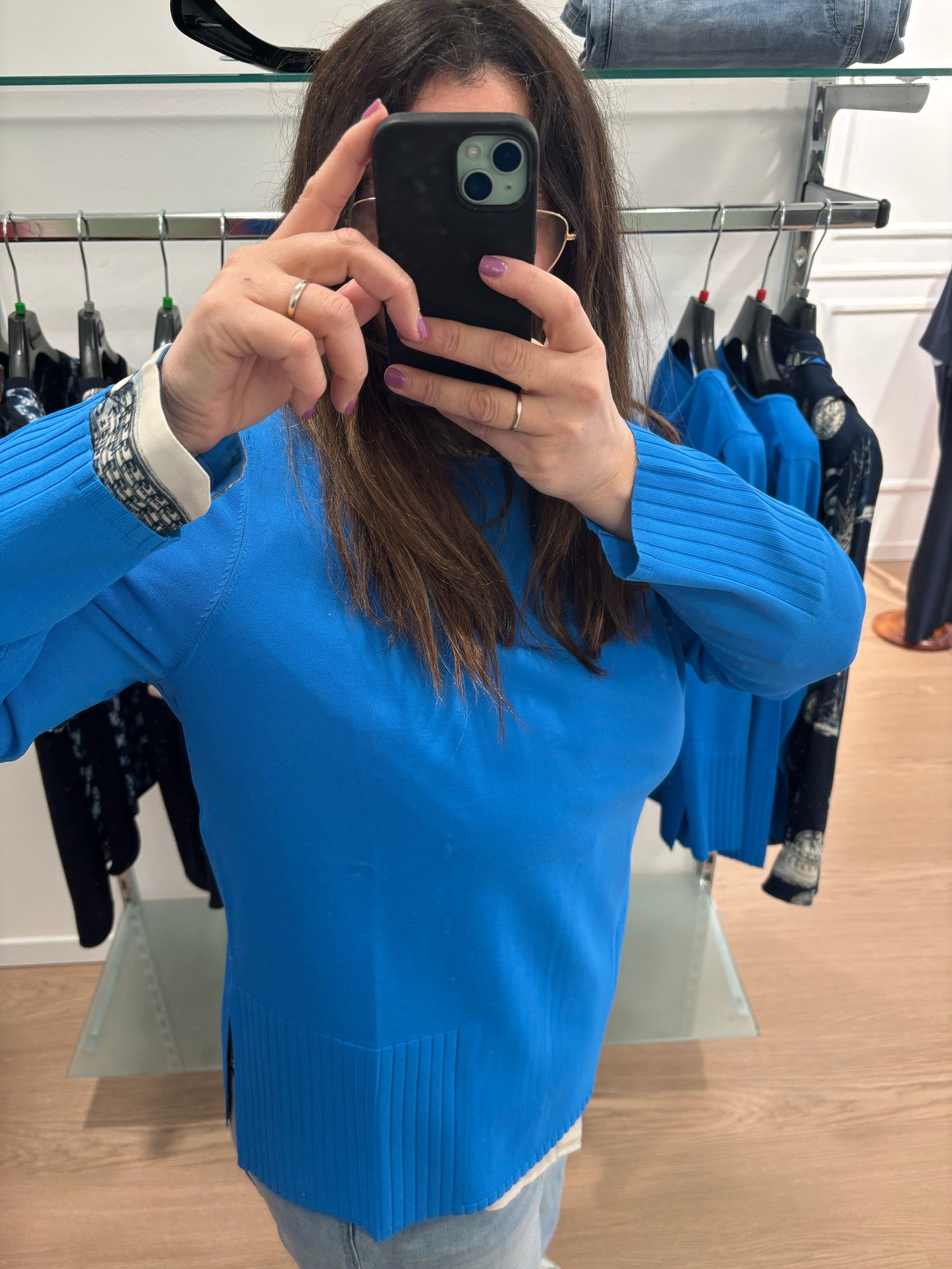 Maglia con dettagli a coste M298 Elena Mirò celeste