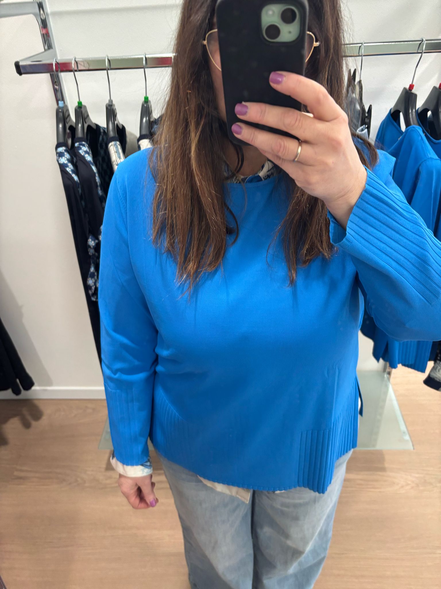 Maglia con dettagli a coste M298 Elena Mirò celeste