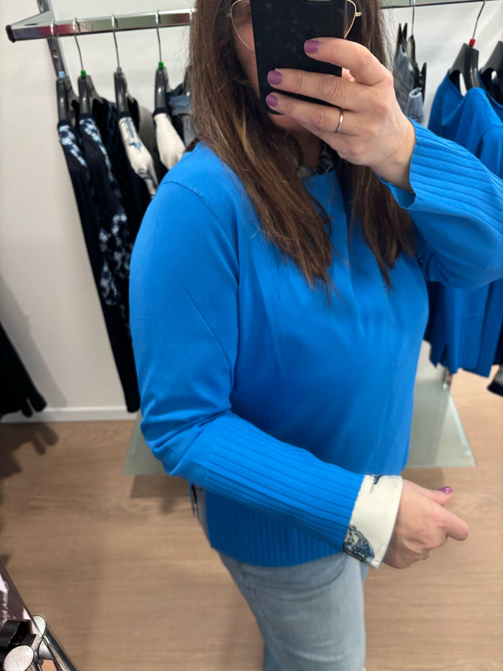 Maglia con dettagli a coste M298 Elena Mirò celeste