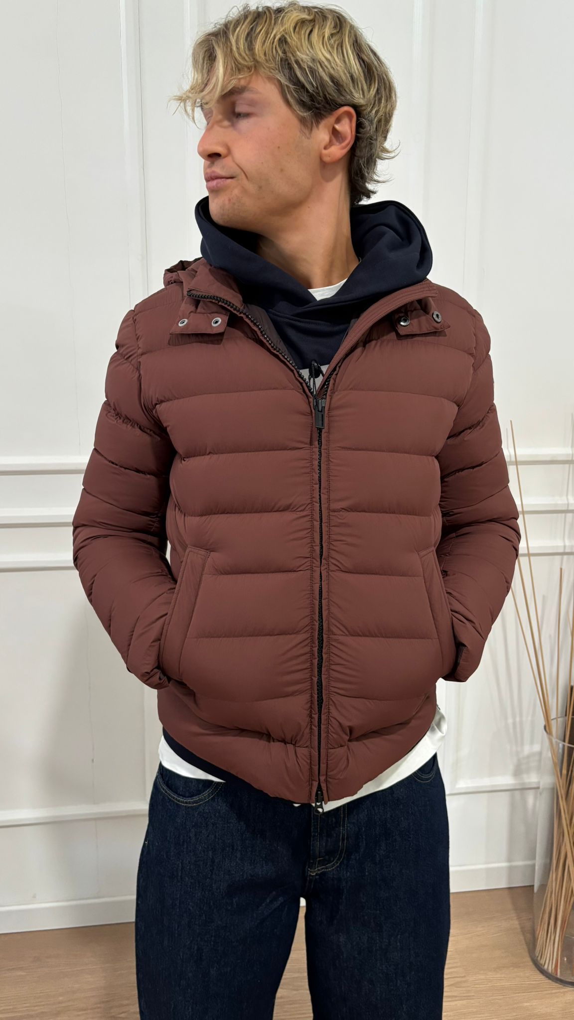 Piumino con cappuccio staccabile 1252 4ZP Colmar tabacco