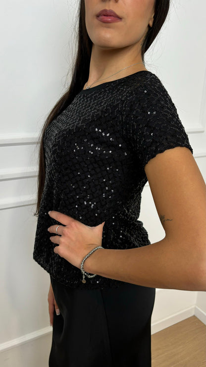 T-Shirt paillettes Le Streghe A24DE437N0142 nera