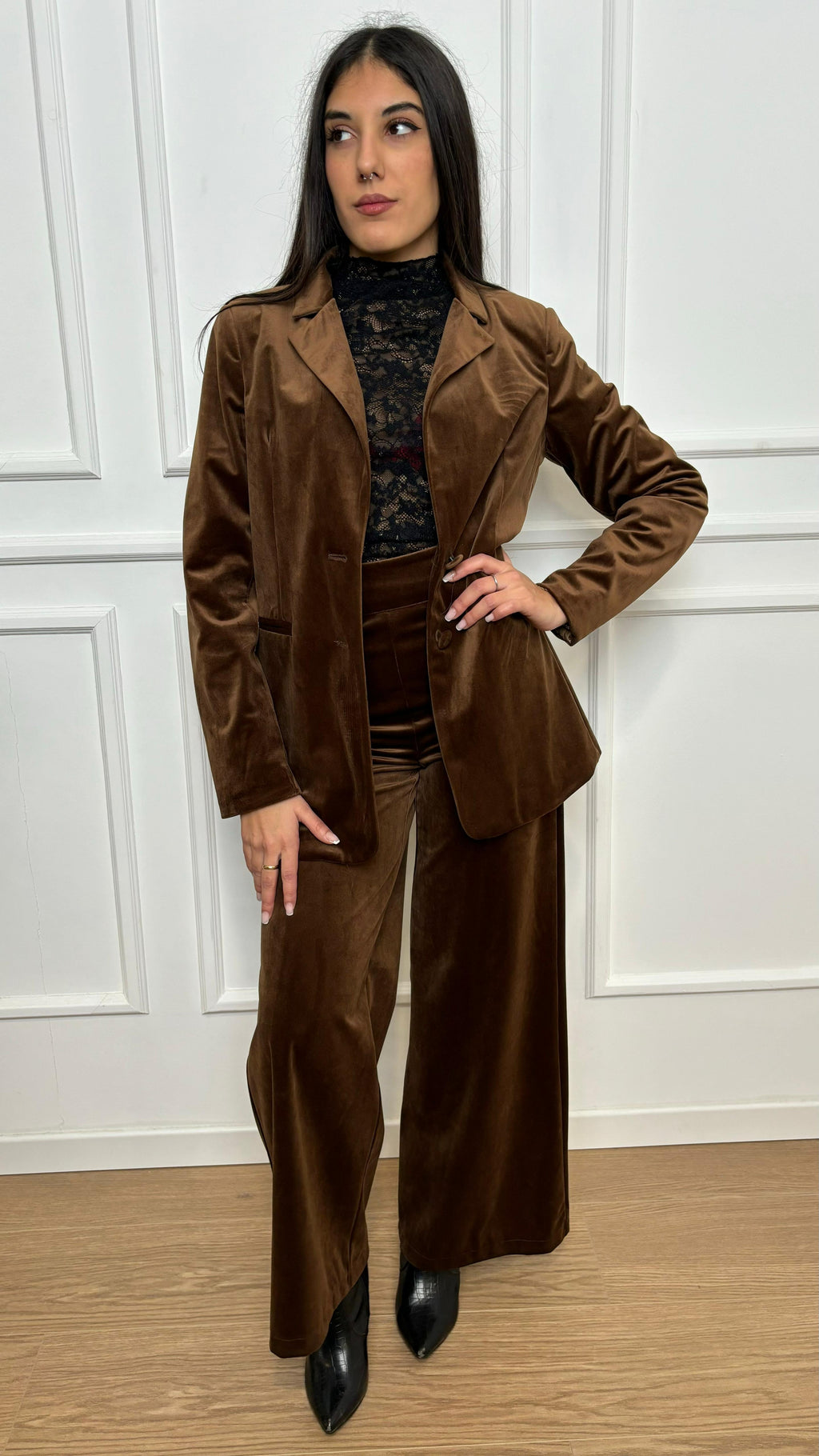 Blazer velluto liscio Lokita castagna