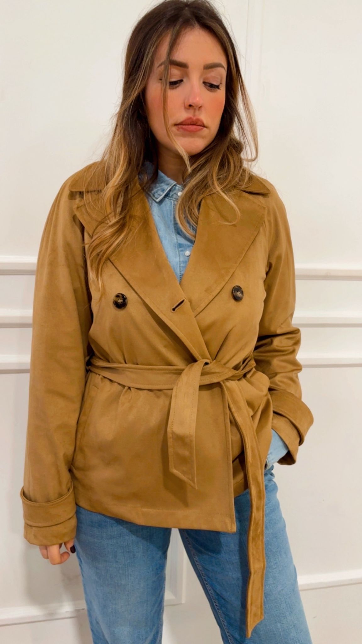 Trench in suede Emme Marella Limone 002