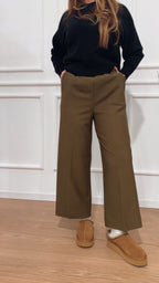 Pantalone Cropped Wide Ragno DB24P4 B09 Dark Olive