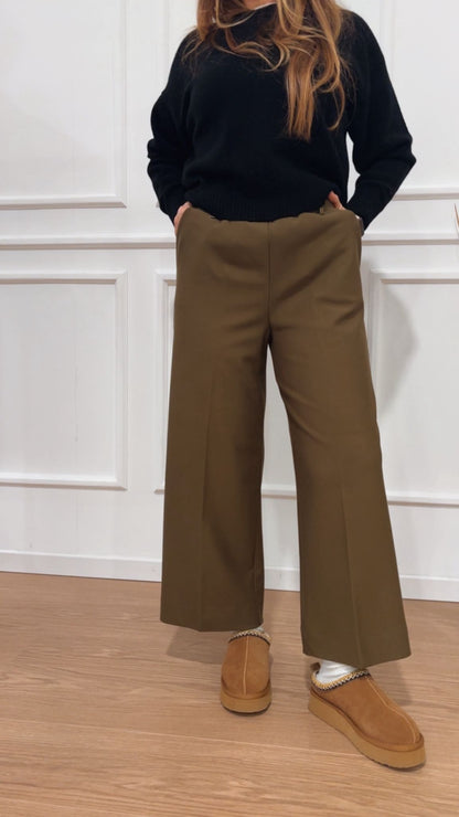 Pantalone Cropped Wide Ragno DB24P4 B09 Dark Olive